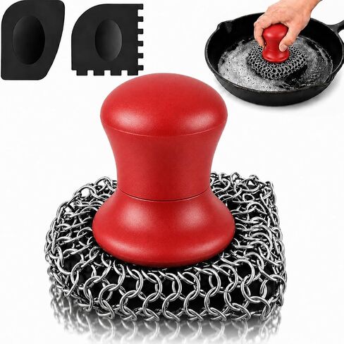 Cast Iron Scrubber and Scraper | 316 Chainmail Scrubber for Cast Iron Pan | Chain Mail Scrubber for Cast Iron Skillet Cleaner | Dishes Pots Wok Griddle Grill | Dish Scouring Pad Dishwasher Safe, Black1 in Saudi Arabia