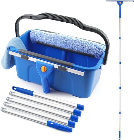 Professional Window Cleaning Kit with Bucket 3 Gallon, 76" Long Handle Window Squeegee and Microfiber Scrubber, High Windows Washing Equipment, Window Cleaner Tool for Commercial, Home, Outdoor, Car in Kuwait