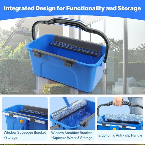 Professional Window Cleaning Kit with Bucket 3 Gallon, 76" Long Handle Window Squeegee and Microfiber Scrubber, High Windows Washing Equipment, Window Cleaner Tool for Commercial, Home, Outdoor, Car in Kuwait