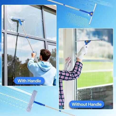 Professional Window Cleaning Kit with Bucket 3 Gallon, 76" Long Handle Window Squeegee and Microfiber Scrubber, High Windows Washing Equipment, Window Cleaner Tool for Commercial, Home, Outdoor, Car in Kuwait