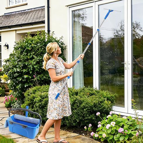 Professional Window Cleaning Kit with Bucket 3 Gallon, 76" Long Handle Window Squeegee and Microfiber Scrubber, High Windows Washing Equipment, Window Cleaner Tool for Commercial, Home, Outdoor, Car in Kuwait
