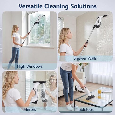 Window Vacuum Squeegee with Extendable Pole 31-40", 2000Pa Electric Window Cleaning Tool with 2200mAh and 150ml Dirty Water Tank, Long Handle Squeegee for Shower Glass, Window Cleaning in Kuwait