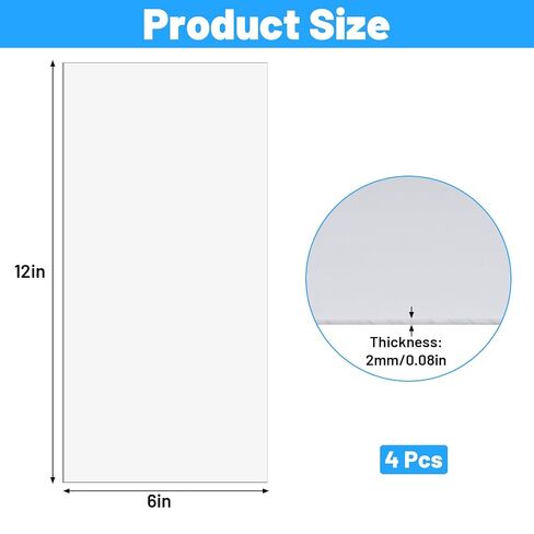 4 Pack White PTFE Virgin Sheet (12" x 6" x 0.08") – Thicker 0.08" Industrial PTFE Board for Machining, Heat Press Liners, Electrical Insulation & Gaskets – Non-Stick & Chemical Resistant in Saudi Arabia