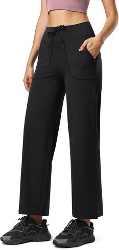icyzone Straight Leg Yoga Pants for Women - Stretchy Soft Comfy Pants with Pockets for Gym, Running & Daily Lounge 29" in Kuwait