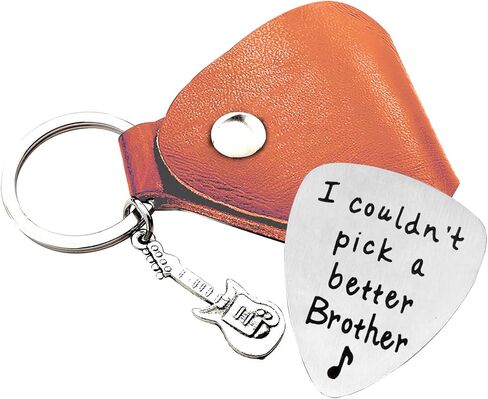 1pc Stainless Steel Guitar Pick Brown PU Leather Keychain I Couldn't Pick A Better Brother Festivals Anniversary Birthday Gift For Guitar Music Lovers Guitar Accessories in Kuwait