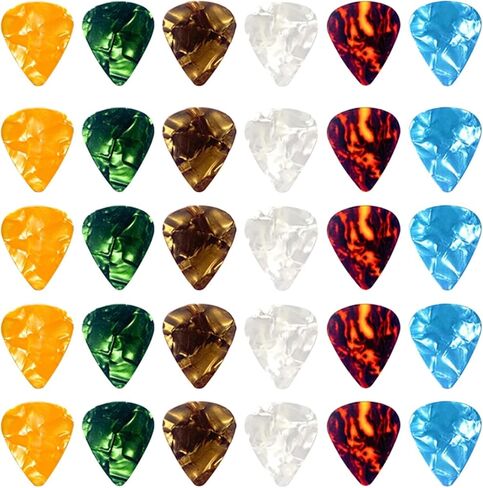 30 Pcs Random-color Guitar Picks,Plectrums Guitar Accessories 0.5 0.75 1.0 mm Thin Variety Colorful Love Heart Natural Feel, Warm Tone for Bass Acoustic Guitar Electric in Kuwait