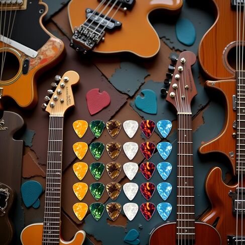 30 Pcs Random-color Guitar Picks,Plectrums Guitar Accessories 0.5 0.75 1.0 mm Thin Variety Colorful Love Heart Natural Feel, Warm Tone for Bass Acoustic Guitar Electric in Kuwait