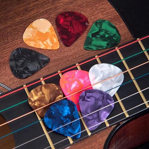 30 Pcs Random-color Guitar Picks,Plectrums Guitar Accessories 0.5 0.75 1.0 mm Thin Variety Colorful Love Heart Natural Feel, Warm Tone for Bass Acoustic Guitar Electric in Kuwait