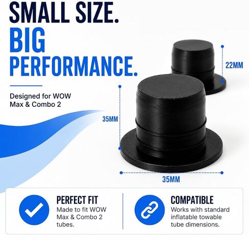 Tube Plug Replacement Compatible with Wow Watersports Towable Tubes | Air Valve Plug for Wow Max & Combo 1 Inflatable Tubes | Durable Replacement Air Seal | 2-Pack | Made in USA in Kuwait