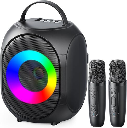 Portable Karaoke Machine for Kids Adults, Singing Machine Karaoke with 2 Wireless Microphones for Home Outdoor, Bluetooth 6.0, Voice Changer LED Lights Party Entertainment, Gift for Women Men Kids in Saudi Arabia
