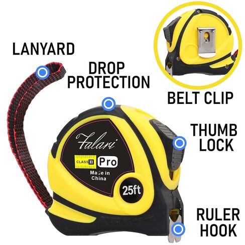Tape Measure 25ft, Self-Locking, Retractable, Easy Read with Fractions 1/8 Inch Scale (1-Pc) in Kuwait