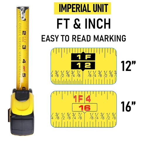 Tape Measure 25ft, Self-Locking, Retractable, Easy Read with Fractions 1/8 Inch Scale (1-Pc) in Kuwait