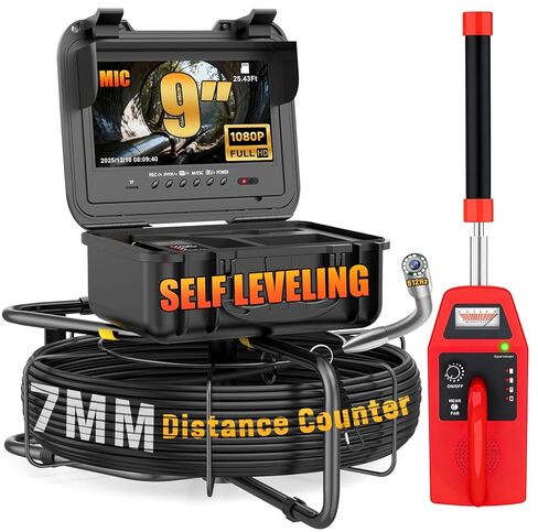 Self-Leveling Sewer Camera with 512Hz Locator, Distance Counter, 7mm Semi-Rigid Cable, 9 Inch 1080P IPS Screen, 23mm Waterproof Pipe Inspection Camera (200ft/60m) in Kuwait