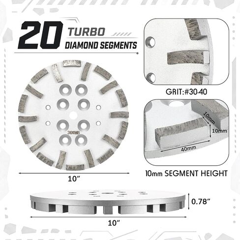 Shimeyao 10 Inch Diamond Grinding Plate for Concrete Floor, 20 Turbo Segment Concrete Grinder Wheel Disc Compatible with Grinders, 30 Grit Medium Bond in Kuwait