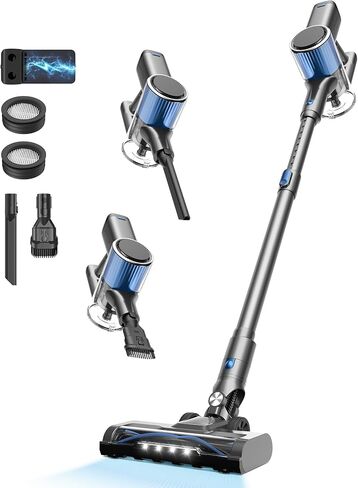 Cordless Vacuum Cleaner, 580W/50Kpa/50Mins Stick Vacuum for Home, LED Touch Screen, Anti-Tangle, Wall Mount Charging Lightweight Rechargeable Vacuum for Carpet Pet Hair Hardwood Floor Blue in Kuwait