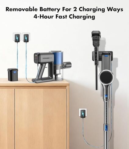 Cordless Vacuum Cleaner, 580W/50Kpa/50Mins Stick Vacuum for Home, LED Touch Screen, Anti-Tangle, Wall Mount Charging Lightweight Rechargeable Vacuum for Carpet Pet Hair Hardwood Floor Blue in Kuwait