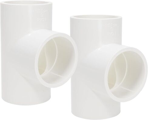 2 Pack 1-1/2 Inch PVC Tee Pipe Fittings, 1.5 Inch SCH40 3-Way Slip Socket Connectors for Water Supplies, irrigation system and PVC Furniture Shelf in Kuwait