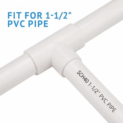 2 Pack 1-1/2 Inch PVC Tee Pipe Fittings, 1.5 Inch SCH40 3-Way Slip Socket Connectors for Water Supplies, irrigation system and PVC Furniture Shelf in Kuwait