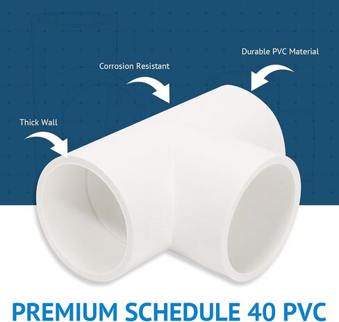 2 Pack 1-1/2 Inch PVC Tee Pipe Fittings, 1.5 Inch SCH40 3-Way Slip Socket Connectors for Water Supplies, irrigation system and PVC Furniture Shelf in Kuwait