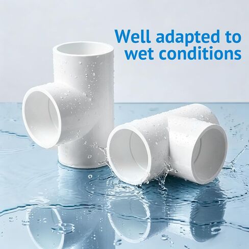 2 Pack 1-1/2 Inch PVC Tee Pipe Fittings, 1.5 Inch SCH40 3-Way Slip Socket Connectors for Water Supplies, irrigation system and PVC Furniture Shelf in Kuwait