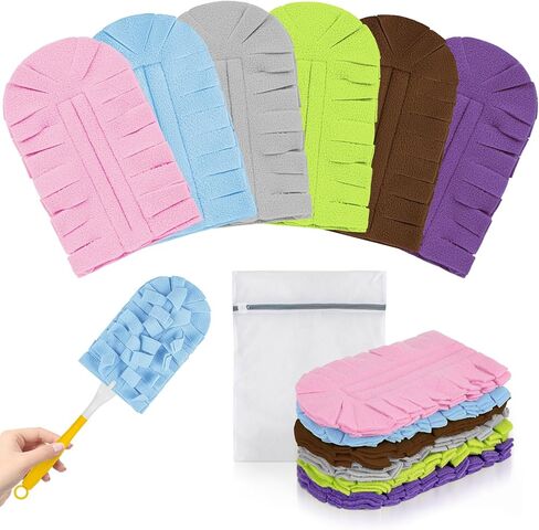 6 PCS Fleece Reusable Duster Refills for Swiffer, Washable 360 Dusters for Cleaning, Fans, Floors, Blinds, Windows (Include 1 Handle & Laundry Bag) in Kuwait