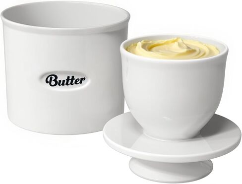 Butter Crock with Lid, Blue 8.45 oz French Butter Keeper | Water-seal base helps keep butter spreadable on the countertop between regular water changes in Kuwait