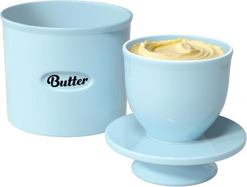 Butter Crock with Lid, Blue 8.45 oz French Butter Keeper | Water-seal base helps keep butter spreadable on the countertop between regular water changes in Kuwait
