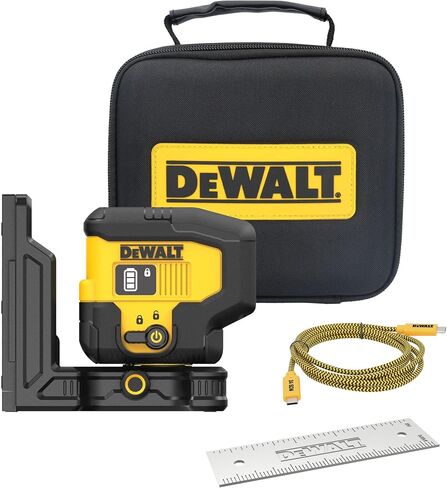 مجموعة أدوات ضبط مستوى الليزر ذات 3 نقاط من DEWALT Green، مستوى ليزر أخضر قابل لإعادة الشحن عبر USB، كابل USB، قاعدة تثبيت وحقيبة تخزين متضمنة، وقت تشغيل طويل (DCLE16031GB) in Kuwait