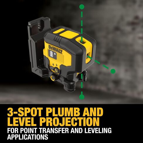 مجموعة أدوات ضبط مستوى الليزر ذات 3 نقاط من DEWALT Green، مستوى ليزر أخضر قابل لإعادة الشحن عبر USB، كابل USB، قاعدة تثبيت وحقيبة تخزين متضمنة، وقت تشغيل طويل (DCLE16031GB) in Kuwait