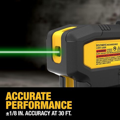 مجموعة أدوات ضبط مستوى الليزر ذات 3 نقاط من DEWALT Green، مستوى ليزر أخضر قابل لإعادة الشحن عبر USB، كابل USB، قاعدة تثبيت وحقيبة تخزين متضمنة، وقت تشغيل طويل (DCLE16031GB) in Kuwait