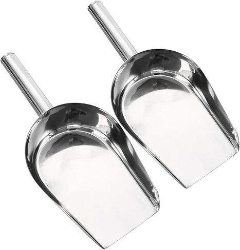 SEWACC 2 Pcs Stainless Steel Ice Cube Shovel Flat Bottom Food Scoop for Coffee Beans Flour Beans Candy Nuts Kitchen Bar Restaurant Storage and Transport in Kuwait