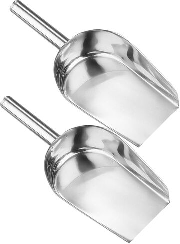 SEWACC 2 Pcs Stainless Steel Ice Cube Shovel Flat Bottom Food Scoop for Coffee Beans Flour Beans Candy Nuts Kitchen Bar Restaurant Storage and Transport in Kuwait