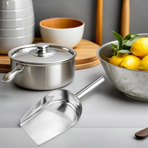 SEWACC 2 Pcs Stainless Steel Ice Cube Shovel Flat Bottom Food Scoop for Coffee Beans Flour Beans Candy Nuts Kitchen Bar Restaurant Storage and Transport in Kuwait