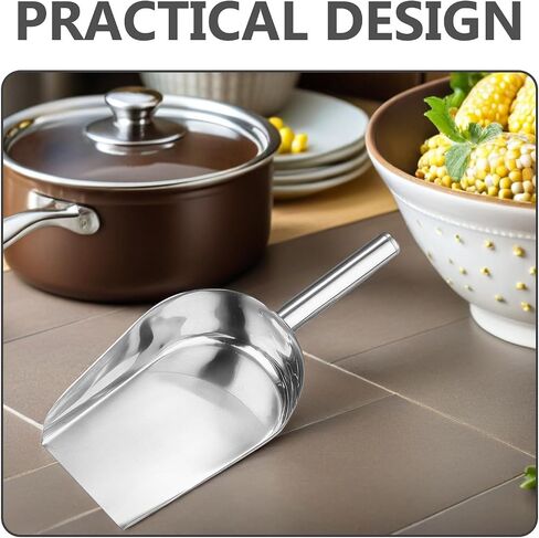 SEWACC 2 Pcs Stainless Steel Ice Cube Shovel Flat Bottom Food Scoop for Coffee Beans Flour Beans Candy Nuts Kitchen Bar Restaurant Storage and Transport in Kuwait