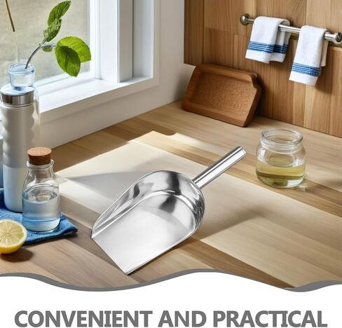 SEWACC 2 Pcs Stainless Steel Ice Cube Shovel Flat Bottom Food Scoop for Coffee Beans Flour Beans Candy Nuts Kitchen Bar Restaurant Storage and Transport in Kuwait