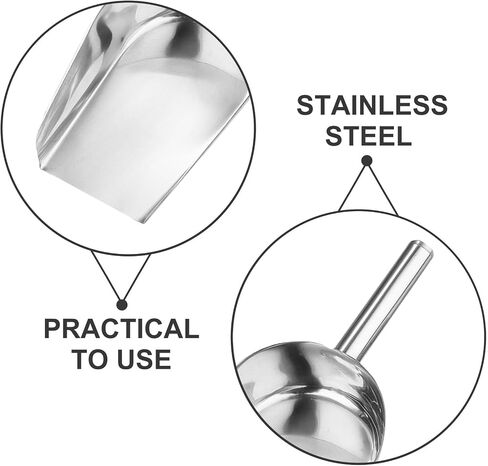 SEWACC 2 Pcs Stainless Steel Ice Cube Shovel Flat Bottom Food Scoop for Coffee Beans Flour Beans Candy Nuts Kitchen Bar Restaurant Storage and Transport in Kuwait