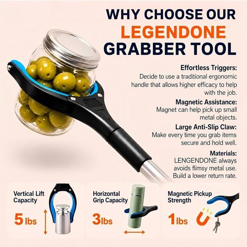عبوتان من أداة Grabber Reacher مقاس 32 بوصة، أداة التقاط من LEGENDONE قابلة للطي لكبار السن، مقبض علوي عالي التحمل، منتقي قمامة بمخلب عريض 4 بوصات، قبضة قوية | مغناطيس قوي| رأس دوار 360 درجة in Kuwait