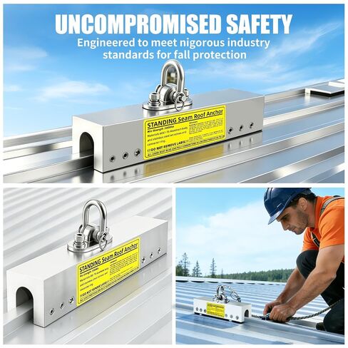 Standing Seam Roof Anchor, Reusable No-Drill Aluminum Fall Protection for Roof Work, Rust Prevention, Includes Hex Wrench and 12 Screws in Kuwait