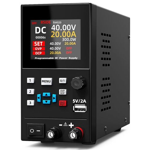 BSIDE 40V 20A DC مزود طاقة متغير، قابل للبرمجة مع مقبض التشفير، تبديل قابل للتعديل، مزود طاقة مقعد منظم، شاشة LED مكونة من 4 أرقام مع تخزين الذاكرة، منافذ USB 5V/2A وزر الإخراج in Kuwait