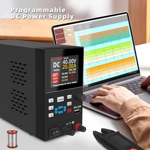 BSIDE 40V 20A DC مزود طاقة متغير، قابل للبرمجة مع مقبض التشفير، تبديل قابل للتعديل، مزود طاقة مقعد منظم، شاشة LED مكونة من 4 أرقام مع تخزين الذاكرة، منافذ USB 5V/2A وزر الإخراج in Kuwait