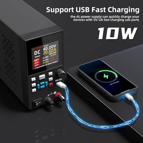 BSIDE 40V 20A DC مزود طاقة متغير، قابل للبرمجة مع مقبض التشفير، تبديل قابل للتعديل، مزود طاقة مقعد منظم، شاشة LED مكونة من 4 أرقام مع تخزين الذاكرة، منافذ USB 5V/2A وزر الإخراج in Kuwait