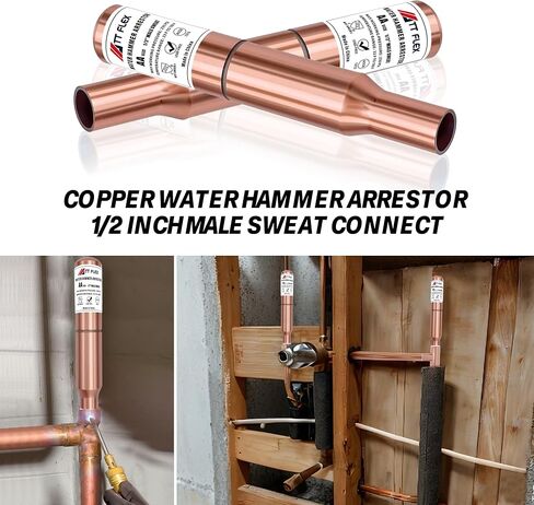 TT FLEX Copper Water Hammer Arrestor 1/2 Inch Straight Male Sweat, Ideal for Copper Pipes and Plumbing System, 2 Pack in Kuwait