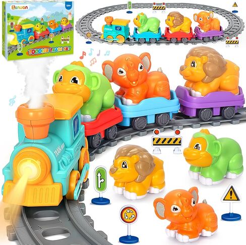 Electric Train Set for Toddlers, Realistic Steam Train Toys for Kids with Tracks, Animal Toys for Toddlers 1-3 with Music & Lights, Christmas Birthday Gifts for 1 2 3 4 5 Year Old Boys Girls in Saudi Arabia