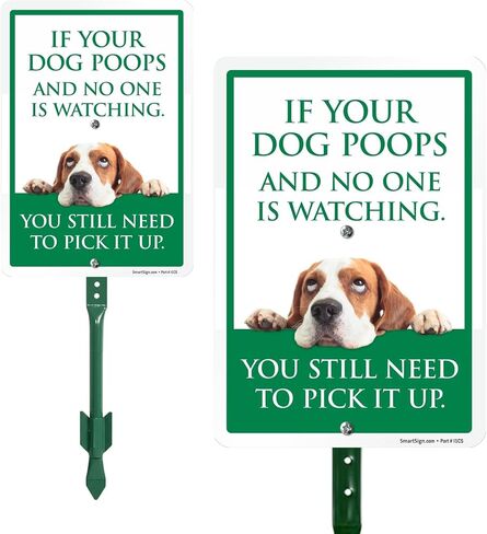 SmartSign Funny Pick Up After Your Dog Yard Sign - 10"x7", 21.5 inch Tall Lawn Sign & Stake Kit, Cute Dog Graphic, 40 mil Laminated Rustproof Aluminum in Kuwait