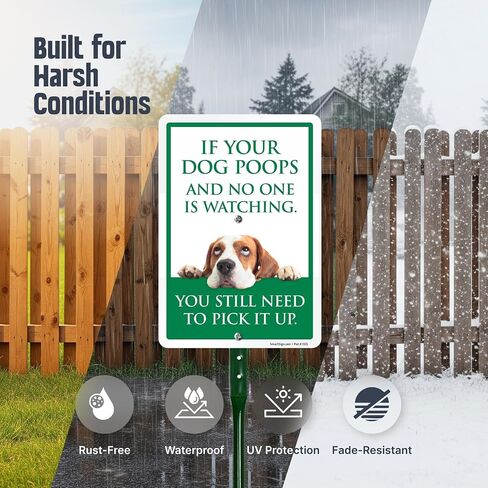 SmartSign Funny Pick Up After Your Dog Yard Sign - 10"x7", 21.5 inch Tall Lawn Sign & Stake Kit, Cute Dog Graphic, 40 mil Laminated Rustproof Aluminum in Kuwait
