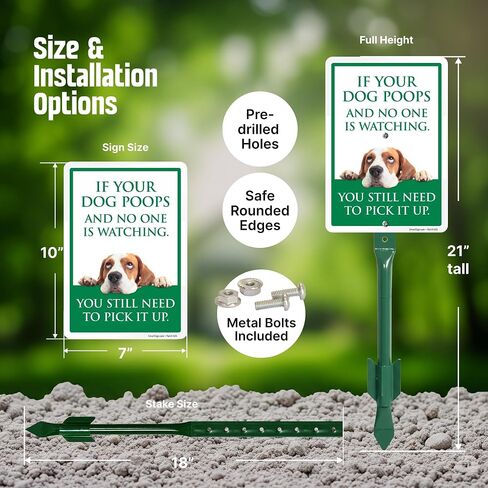 SmartSign Funny Pick Up After Your Dog Yard Sign - 10"x7", 21.5 inch Tall Lawn Sign & Stake Kit, Cute Dog Graphic, 40 mil Laminated Rustproof Aluminum in Kuwait