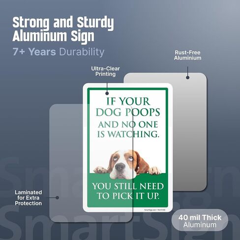 SmartSign Funny Pick Up After Your Dog Yard Sign - 10"x7", 21.5 inch Tall Lawn Sign & Stake Kit, Cute Dog Graphic, 40 mil Laminated Rustproof Aluminum in Kuwait