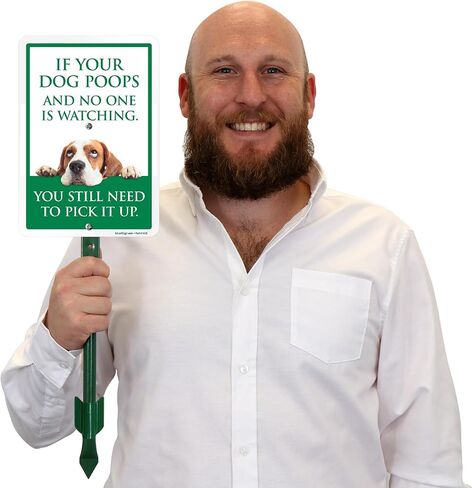 SmartSign Funny Pick Up After Your Dog Yard Sign - 10"x7", 21.5 inch Tall Lawn Sign & Stake Kit, Cute Dog Graphic, 40 mil Laminated Rustproof Aluminum in Kuwait