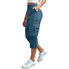 Womens Capris with Pockets Loose Fit Casual Capri Shorts Dressy Lightweight High-Waisted Stretch Cargo Pants in Kuwait