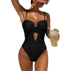 Women's Textured One Piece Swimsuit, Deep V Neck High Leg Bathing Suit, Tummy Control Monokini for Beach Pool Party in Saudi Arabia